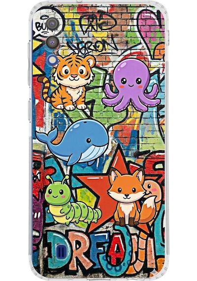Samsung Galaxy M10 İle Uyumlu Grafiti Mini Tasarımlı Şeffaf Silikon Kılıf Şeffaf