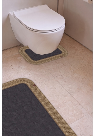 Banyo Paspası Takımı 70x110+50x70 Cm Düz Antrasit Gri & Hasır
