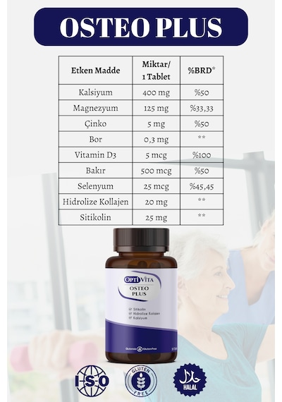 Optivita Osteo Plus 30 Tablet Kalsiyum, Magnezyum, Sitikolin, Kol