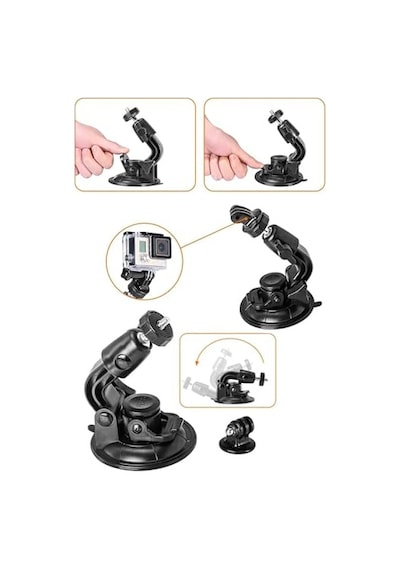 Vantuzlu Ayarlanabilir Kamera Tutucu Araç İçi Cam Konsol  Aparatı 360 Döner Mafsallı Güçlü Vakum Tabanlı Aksiyon Ve Mini Kamera Standı Kmt-54