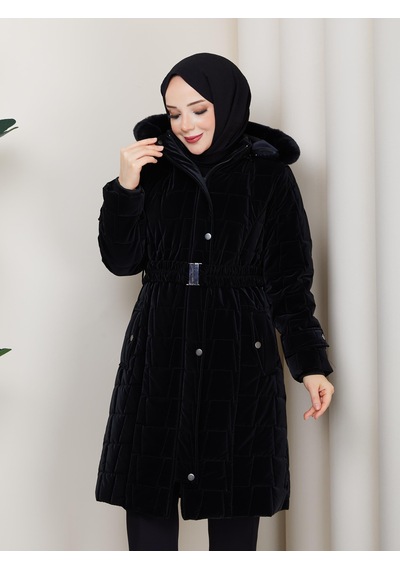 Eslemnur Nova Kumaş Şişme Mont 100cm Siyah