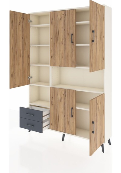 Arges Dolap 10 Raflı 2 Çekmeceli 5 Kapaklı 132x30x195 Aytaşı-çam/antrasit Atlas Çam/antrasıt