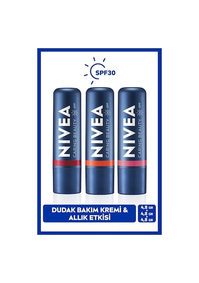 NIVEA Kırmızı + Rose + Nemlendirici Dudak Bakım Kremi SPF30+ 3 x 4.8 G