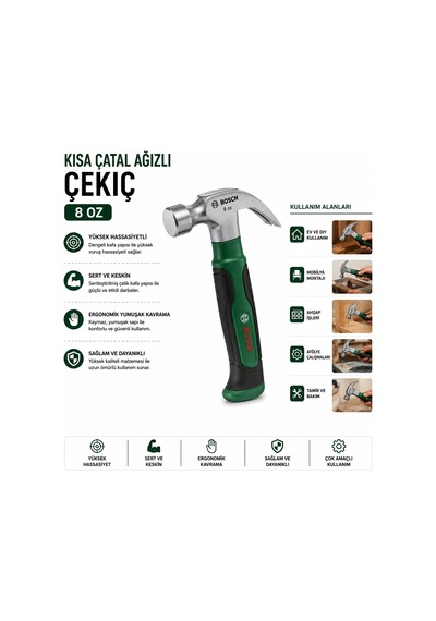 Bezos Kısa Çatal Çekiç 8 Oz 16 Cm Ergonomik Yumuşak Sap Nıda