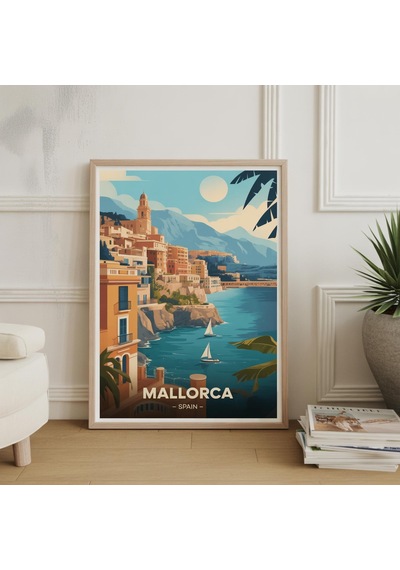 Mallorca İspanya Seyahat Posteri Vintage Akdeniz Duvar Sanatı