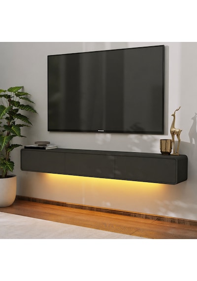 İnarch Dizayn Alba Led Işıklı Duvara Monte Tv Sehpası - 3 Kapaklı Tasarım Antrasit