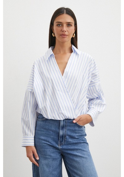 Uterpe Cross-front Striped Blouse Mavi
