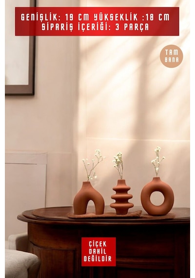 Siyah Dekoratif Vazo Seti Obje Ev Dekorasyon Masa Üstü Dekor Vazo Seti Model 1001 Terracotta Terracotta