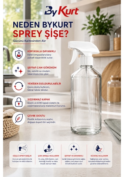 Sprey Şişe 500 Ml Şeffaf Boş Püskürtme Şişesi Temizlik Ve Bitki Bakımı İçin
