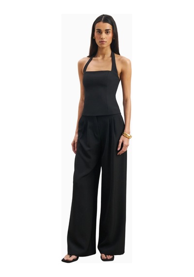 Because Of Alice Effortless Pleated Wide Leg Trousers Yüksek Bel Geniş Paça Kadın Pantolon Siyah