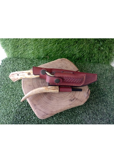 Tctknives El Yapımı Av Kamp Kılıflı Bıçak Kahverengi - Krem