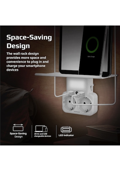 Promate PowerRack Duvar Tipi 2'li Usb Girişli Grup Priz