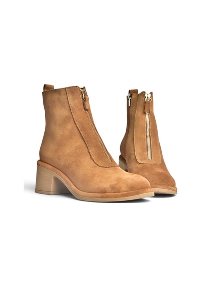 Fox Shoes Z555671002 Taba Hakiki Deri Süet Kalın Topuklu Kadın Bot