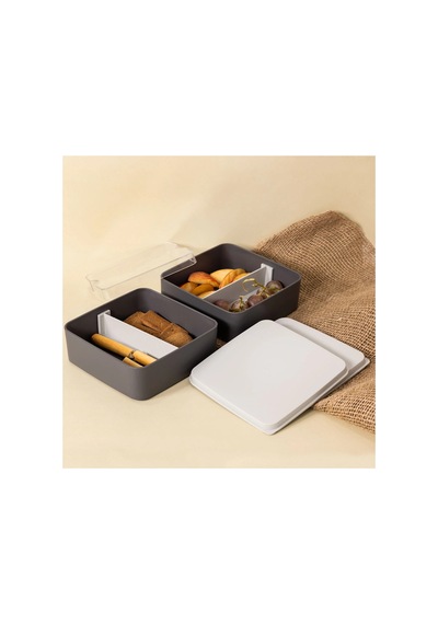 Lunch Box Beslenme Kabı 675 Ml 2 Katlı Gri