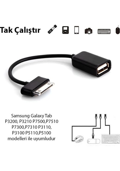 Ally Samsung Uyumlu Galaxy Tab P3200 P3210 P7500p7510p7300p7310 P3110 P3100 P5110p5100 Usb Otg Kablo- 5775