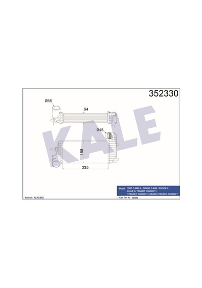 KALE OTO Radyatör 352330 Turbo Radyatörü Intercooler Ford C-Max II / Grand C-Max / Focus III / Kuga II / Transit Connect / T