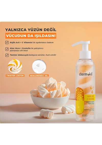 Dermokil Kojik Asit C Vitamini Leke Karşıtı Ve Yenileyici Twister Vücut Losyonu 200 Ml