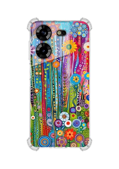 Printify Tecno Pova 5 İle Uyumlu Düşlerin Dansı Serisi Folklorik Bahçe Tasarımlı Uv Baskılı Köşe Korumalı Antişok Kılıf Şeffaf