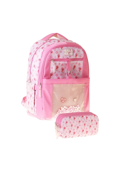 Calacilo Tiny Kız Çocuk Ayıcık Baskılı Okul Sırt Çantası Ve Kalemlik Seti - Setcc-c4062c Pembe - Krem