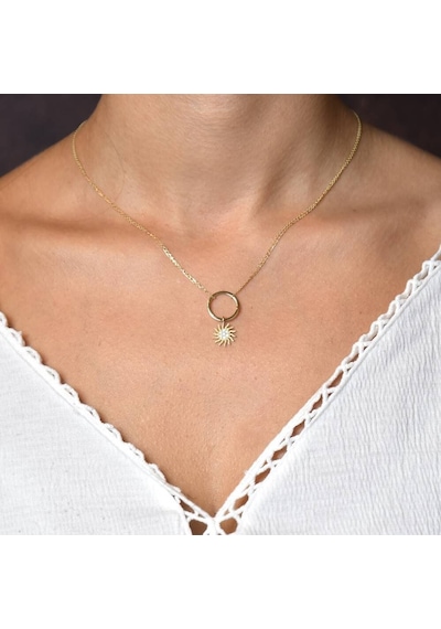 Choker Altın Güneş Kolye Çift Zincirli