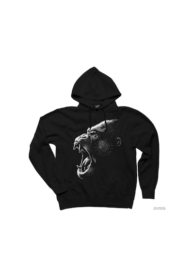 King Kong Face Siyah Kapşonlu Sweatshirt Hoodie Siyah