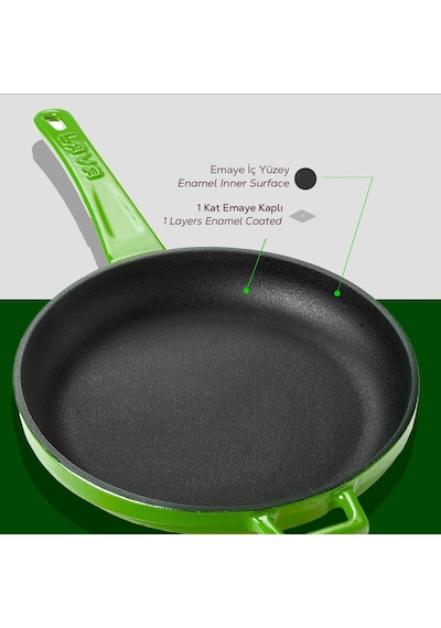 Cookware Dökme Demir Emaye Izgara Tava İle Metal Kulp, Yuvarlak, 20 Cm, Yeşil Diğer