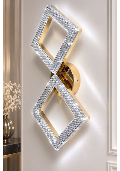 Yakamoz Model 2"li Gold 3 Renk Modu Kristal Salon Mutfak Yatak Çocuk Odası Aplik Altın
