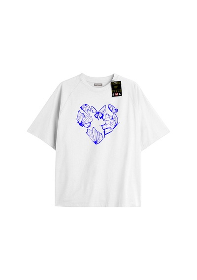 Flood Of Style Beyaz Oversize T-shirt Kelebek Kalpp Özel Tasarım