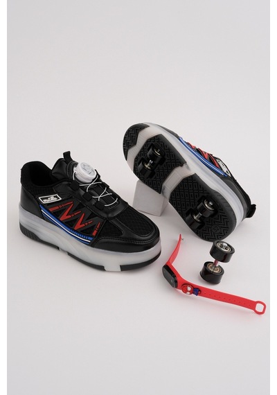 Muggo Skate Çocuk Işıklı Patenli Tekerlekli Sneaker Spor Ayakkabı Siyah - Kırmızı
