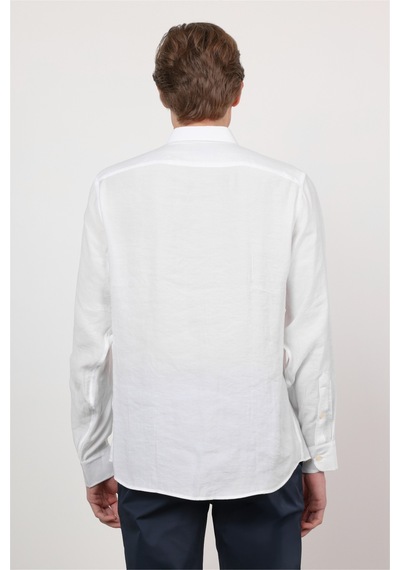 İmza Beyaz Düğmeli Yaka Uzun Kol Cepsiz Slim Fit Modal Gömlek 1004260162