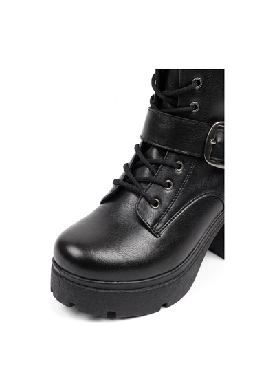 V.s.h Velvet Hayka Yüksek Tabanlı 8 Cm Tokalı Bağcıklı Kadın Siyah Bot-2558