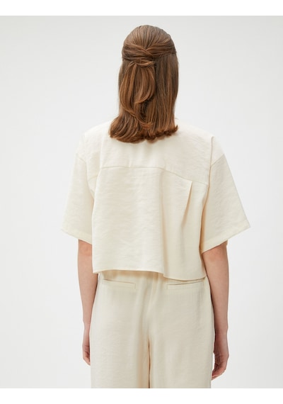 Koton Oversize Crop Gömlek Cepli Kısa Kollu Modal Karışımlı Bej 3sak60007pw 3SAK60007PW063 Ekru