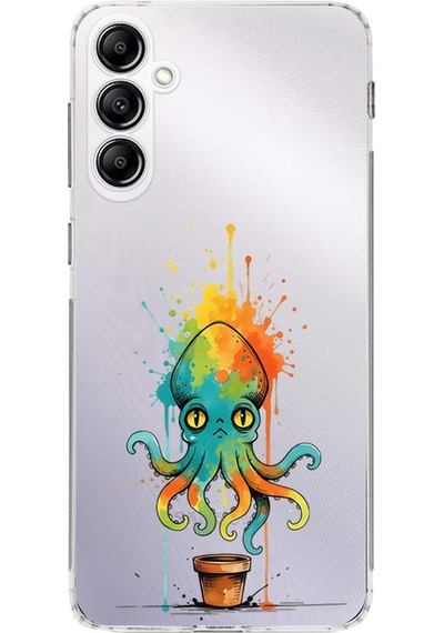 Samsung Galaxy A14 İle Uyumlu Splash Ahtapot Tasarımlı Şeffaf Silikon Kılıf Şeffaf