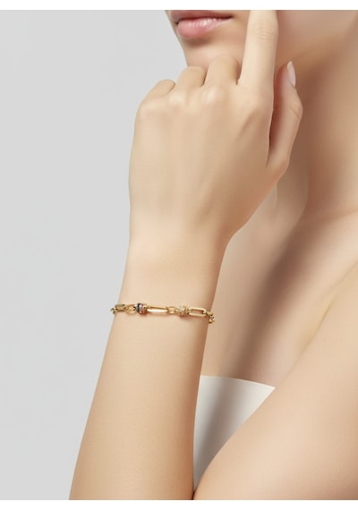 Valmont Accessories Kadın Gold Renk Renkli Taşlı Düğüm Detaylı Zincir Bileklik