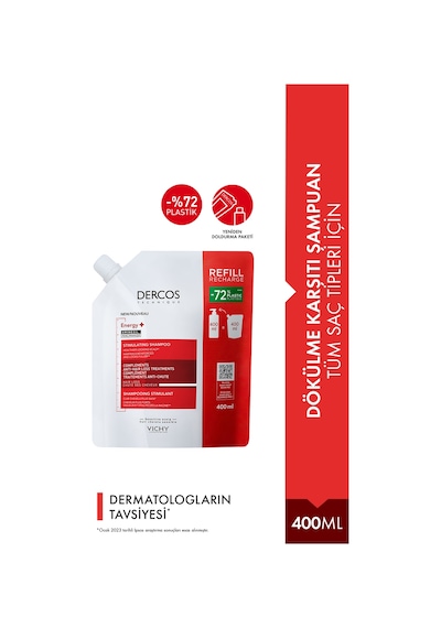 Dercos Energising Saç Dökülmesine Karşı Şampuan, Yeniden Dolum Paketi 400 Ml Tüm Saç Tipleri