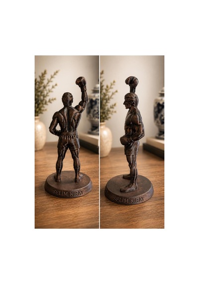 3d Kişiye Özel İsimli Boksör - Dövüşçü Bronz Renk 18 Cm
