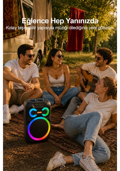 Taşınabilir Mikrofonlu 50w Led Işıklı Bluetooth Hoparlör Seti