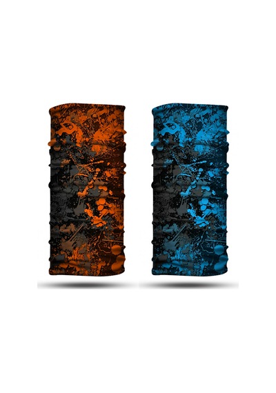 Dair Turuncu Turkuaz Boya Desenli 2'li Set Boyunluk Bandana Outdoor Balaklava Yüz Maskesi Kafa Bandı