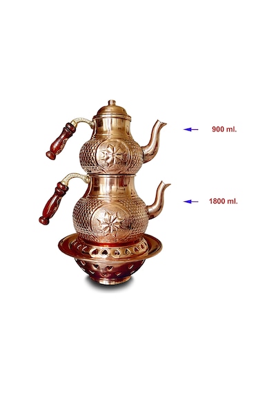 El Yapımı Yıldız Petek Zımba Ocaklı Bakır Renk Çaydanlık Takımı Bakır