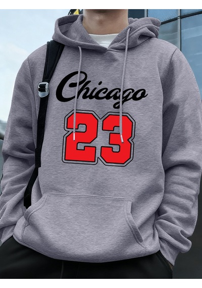 Startmore Startmorechicago 23 Mektup Baskı Kapüşonlular Erkek Sportif Gevşek Kazaklar Kış Polar Sıcak Kazak Koşu Gri