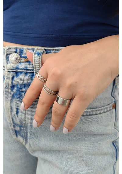 Chavin 3 Lü Eklem Yüzüğü Bayan Silver Yüzük Ev27by Gri