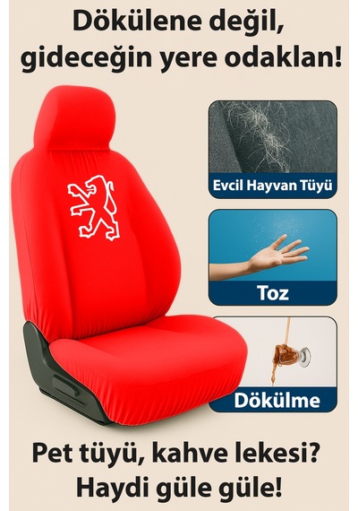 Arac İçinde Estetik Ve Rahatlik Arayanlara Peugeot 301 İle Uyumlu Oto Koltuk Kılıfı Kırmızı