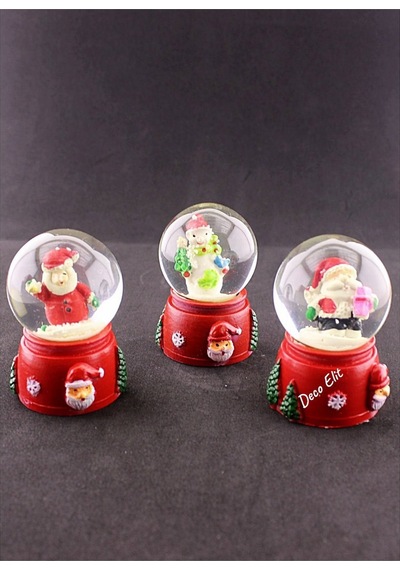 Dekoratif Hediye 3 Adet Yılbaşı Noel Baba Ve Kardan Adam Temalı Mini Boy Işıklı Kar Küresi 6,5 Cm Kar Küresi