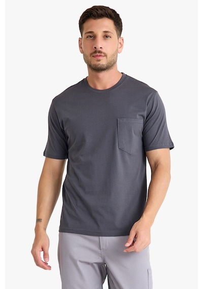 Bisiklet Yaka Kalem Cepli T-shirt Antrasit Gri