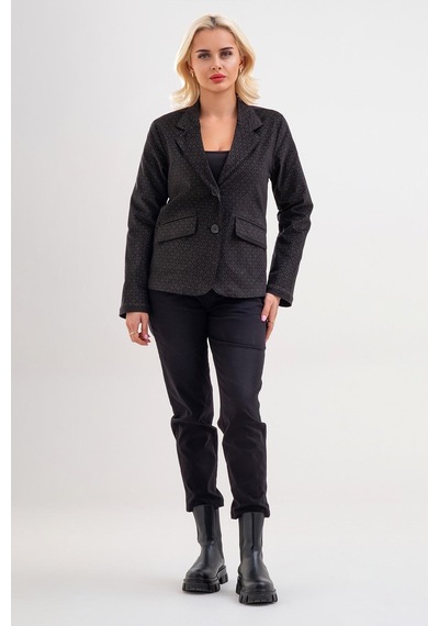 Bold & Young Kadın Baskılı Kadife Blazer Ceket Likralı Pamuklu Kumaş, Astarlı, Çift Cepli Siyah Desenli Bold & Young Kadın Baskılı Kadife Blazer Ceket Likralı Pamuklu Kumaş, Astarlı, Çift Cepli Siyah Desenli