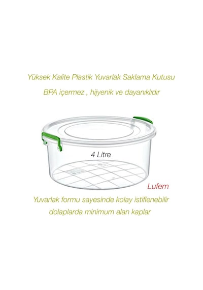 Yüksek Kalite Plastik Yuvarlak Saklama Kutusu 4 Litre Salata Kuru Gıda Hazır Yemek Sıvı Geçirmez Çok Renkli
