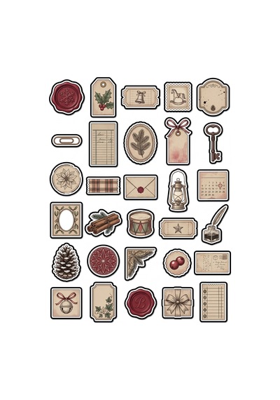 30 Adet Vintage Nostaljik Yılbaşı Sticker Seti - Scrapbook Ajanda Defter İçin Çok Renkli