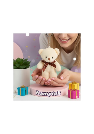 Peluş Tasarım Anahtarlık Aksesuar Ayıcık Hediyelik Anahtarlık Krem Krem