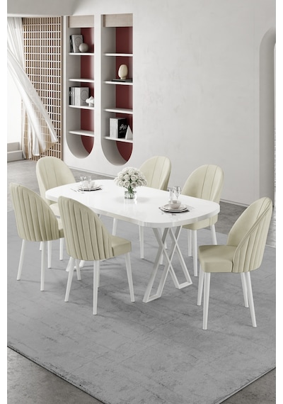 Canisa Kaye Serisi Mdf 90x168 Beyaz Mutfak Masası Takımı 6 Krem Sandalye Beyaz Masa Sandalye Krem Canisa Kaye Serisi Mdf 90x168 Beyaz Mutfak Masası Takımı 6 Krem Sandalye Beyaz Masa Sandalye Krem