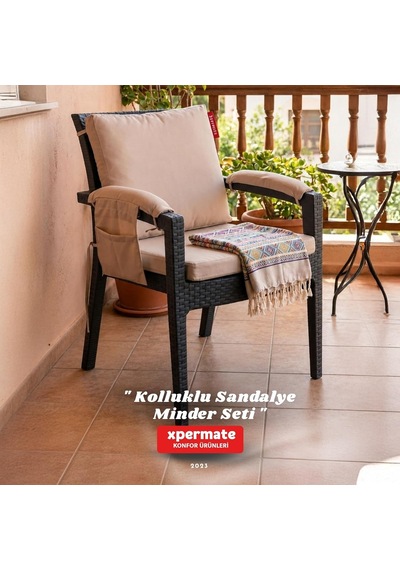 4 Parçalı Sırtlıklı Sandalye Minderi 46 X 46 Cm Kol Pedli Su Ve Leke İtici Bağcıklı Bahçe Balkon Minderi Seti Bej Çok Renkli